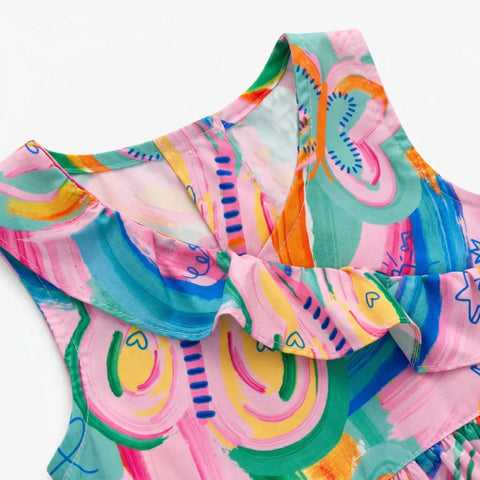 VESTIDO FEM BORBOLETANDO ALPHABETO ROSA/VERDE