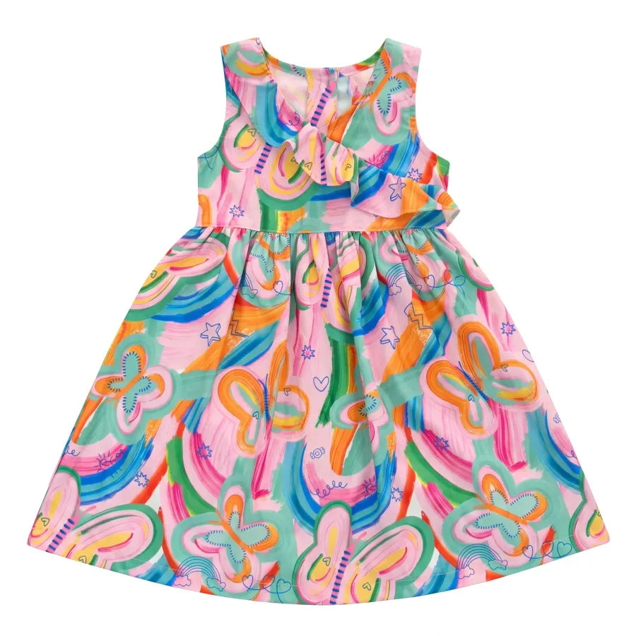 VESTIDO FEM BORBOLETANDO ALPHABETO ROSA/VERDE