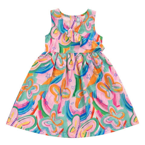VESTIDO FEM BORBOLETANDO ALPHABETO ROSA/VERDE