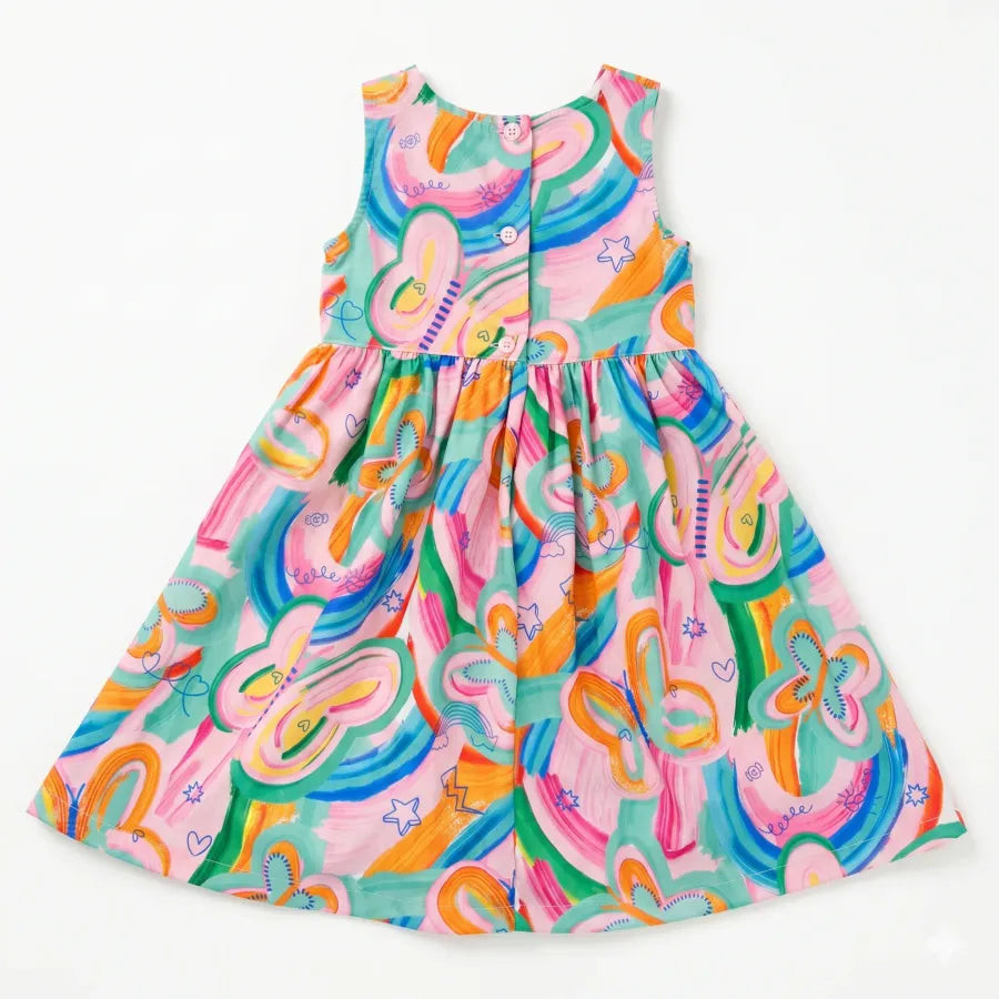 VESTIDO FEM BORBOLETANDO ALPHABETO ROSA/VERDE
