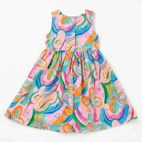 VESTIDO FEM BORBOLETANDO ALPHABETO ROSA/VERDE