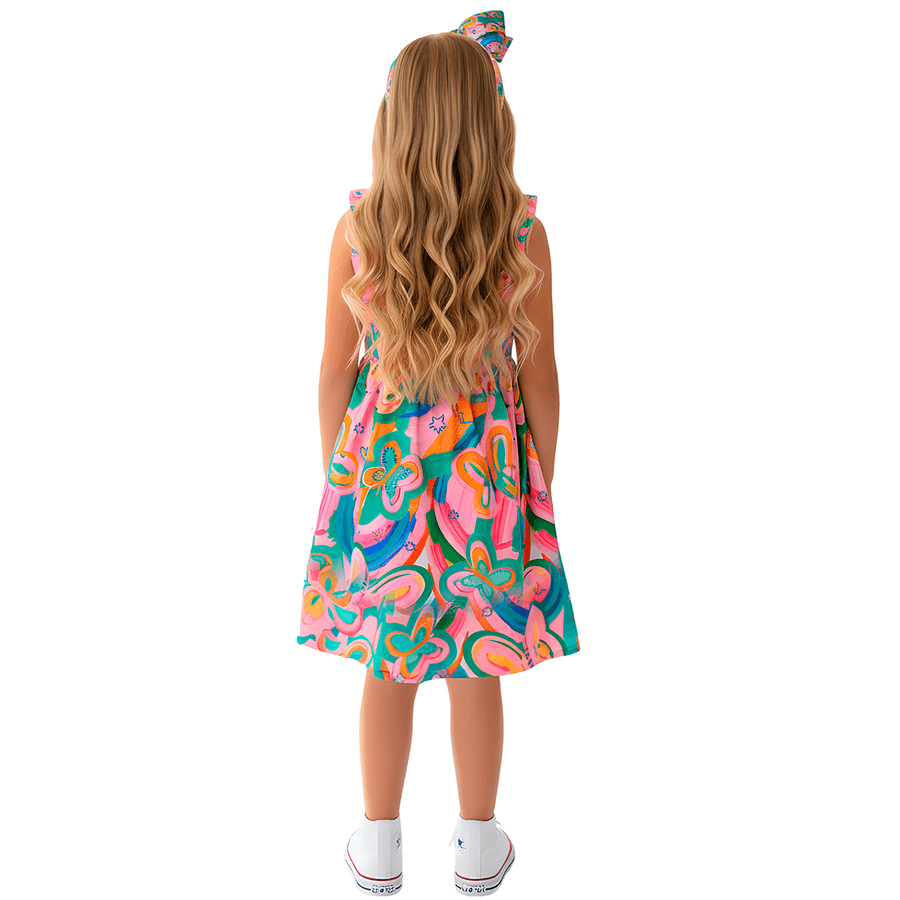 VESTIDO FEM BORBOLETANDO ALPHABETO ROSA/VERDE