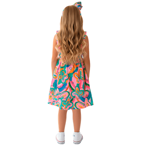VESTIDO FEM BORBOLETANDO ALPHABETO ROSA/VERDE