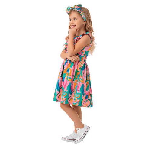 VESTIDO FEM BORBOLETANDO ALPHABETO ROSA/VERDE