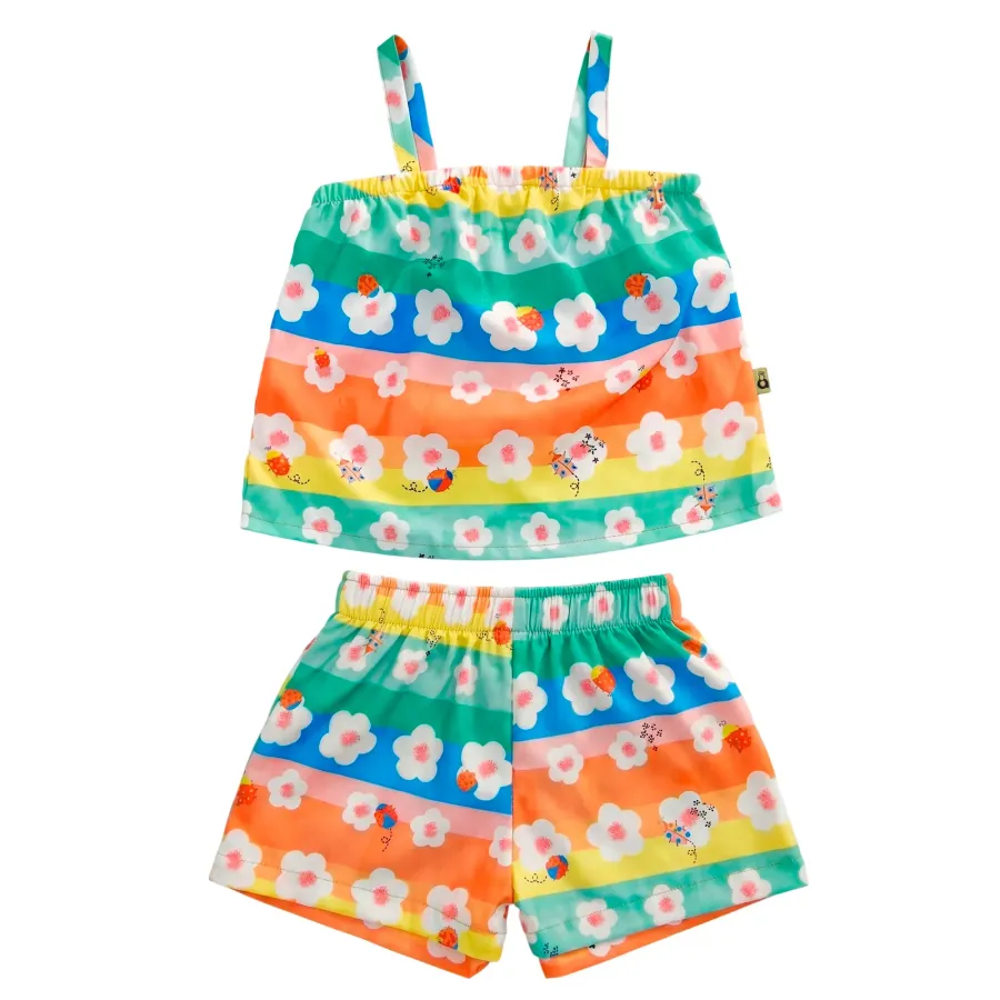 CONJUNTO FEM BASIQUINHO FUN FLORES AZUL/LARANJA