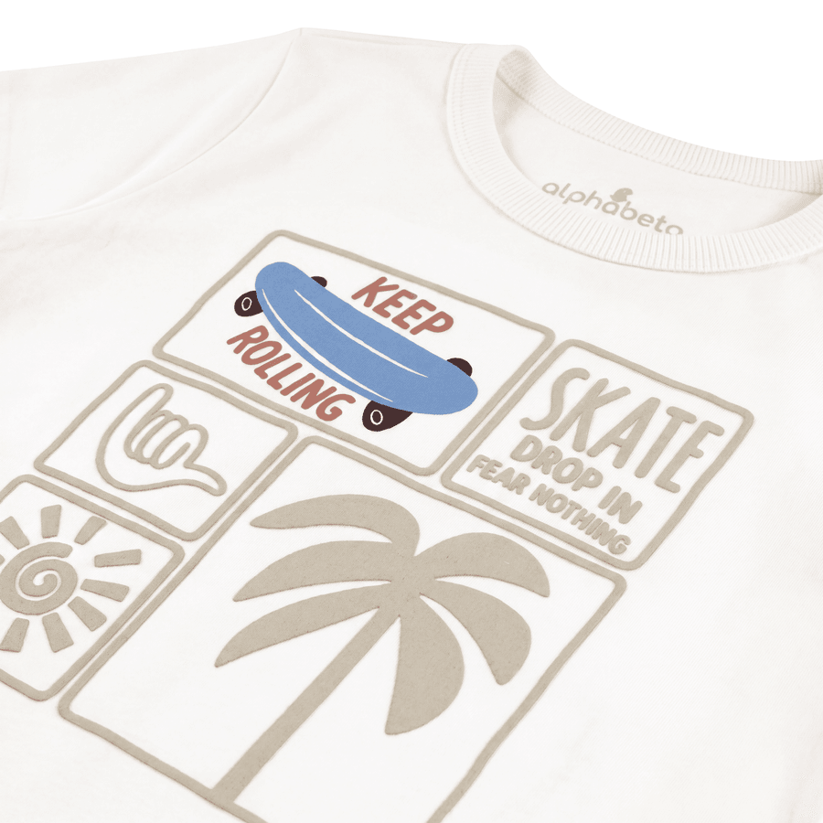 CONJUNTO MAS SKATE ALPHABETO OFF WHITE/AZUL