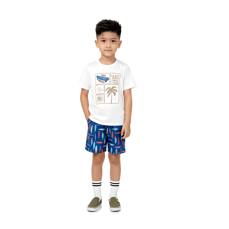 CONJUNTO MAS SKATE ALPHABETO OFF WHITE/AZUL