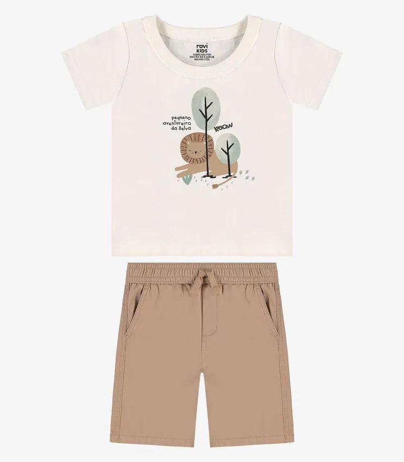 CONJ MAS CAM LEAO PEQUENO E BERM SARJA OFF WHITE/WOODS