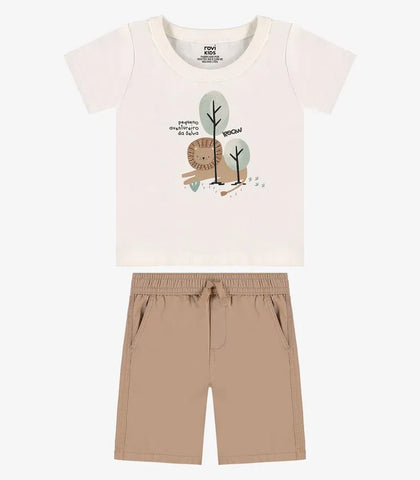 CONJ MAS CAM LEAO PEQUENO E BERM SARJA OFF WHITE/WOODS