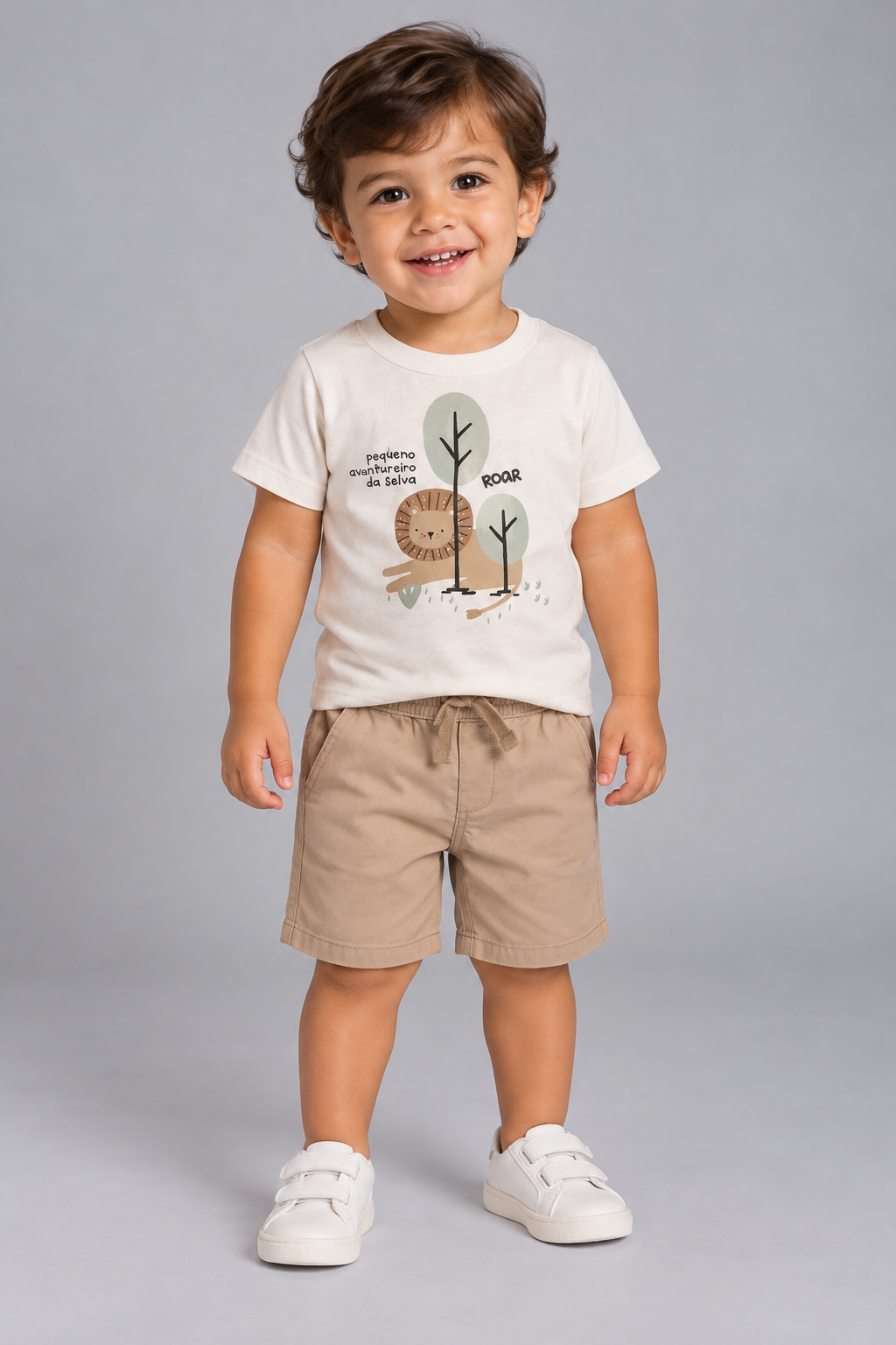 CONJ MAS CAM LEAO PEQUENO E BERM SARJA OFF WHITE/WOODS