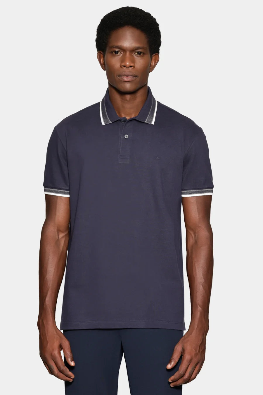 POLO MAS MC PIQUET GOLA FRISOS ARAMIS MARINHO