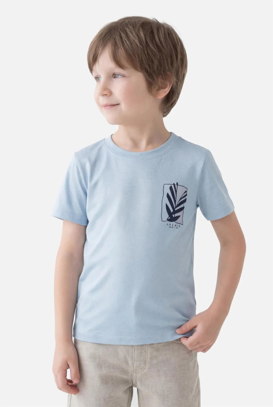 CAMISETA MC KIDS EST FOLHA GEOMETRICA AZUL CLARO