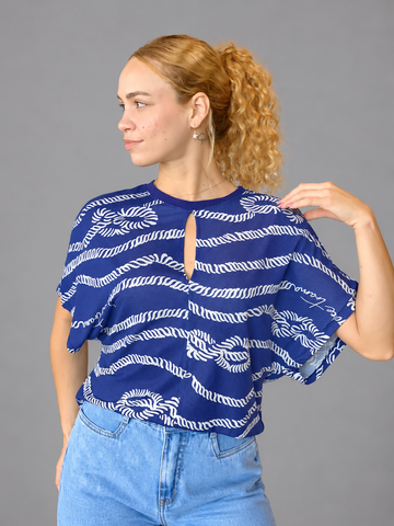 BLUSA MC EM MALHA CLOE TRAMA NAUTICA MARINHO