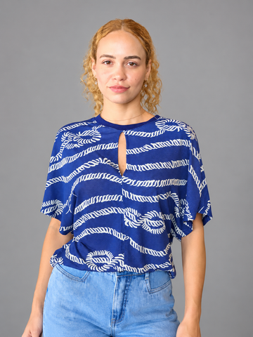 BLUSA MC EM MALHA CLOE TRAMA NAUTICA MARINHO