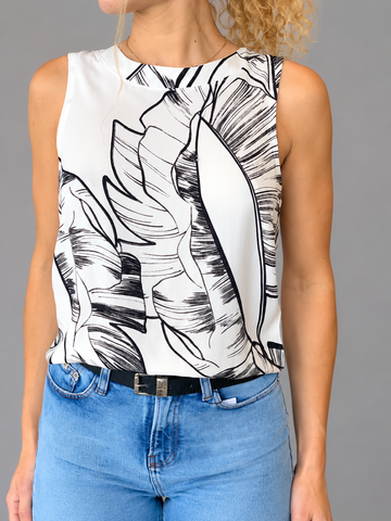 BLUSA FEM SM VISCOSE EST JARDIM DEL SOL PRETO/OFF WHITE