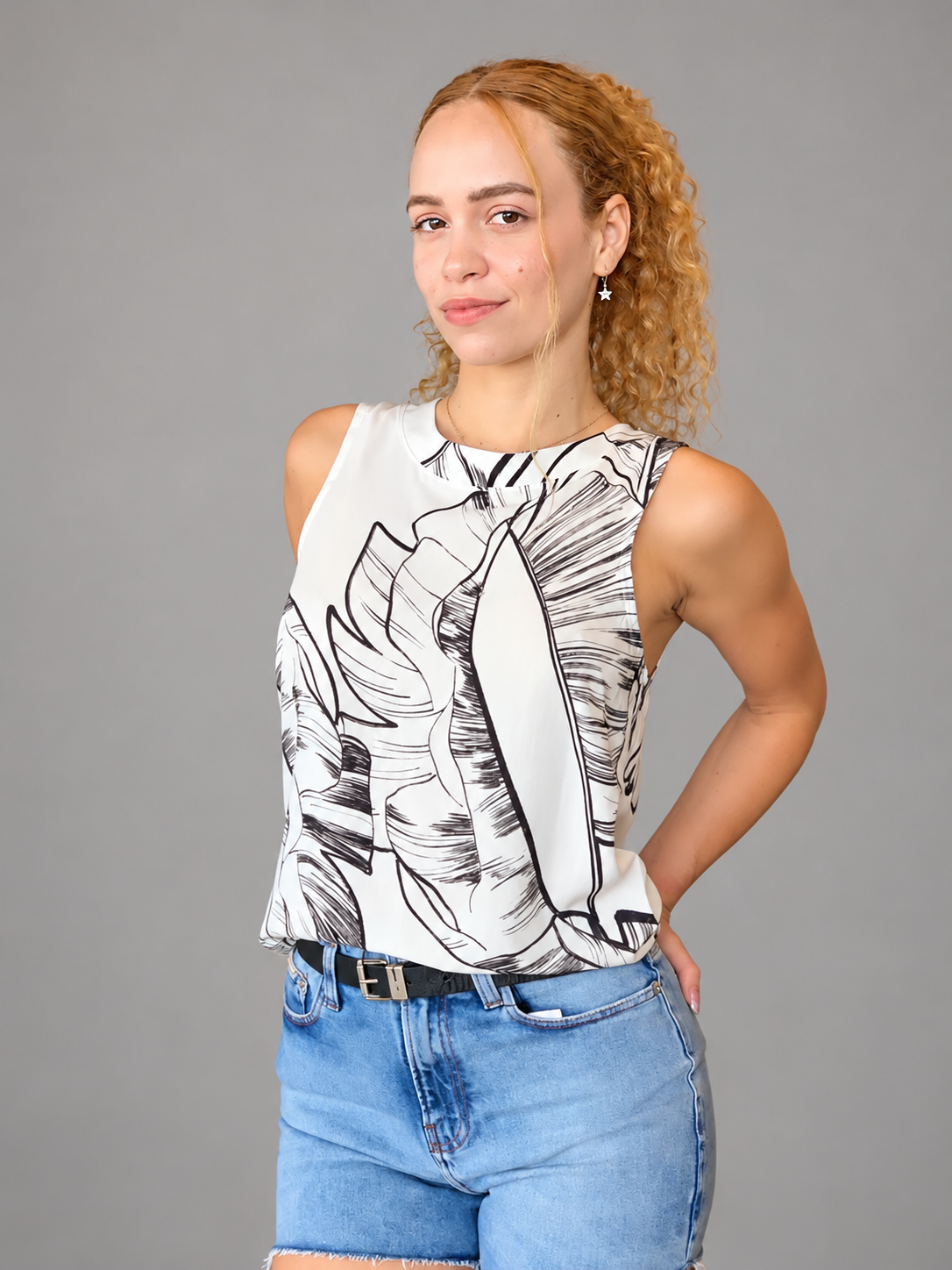 BLUSA FEM SM VISCOSE EST JARDIM DEL SOL PRETO/OFF WHITE