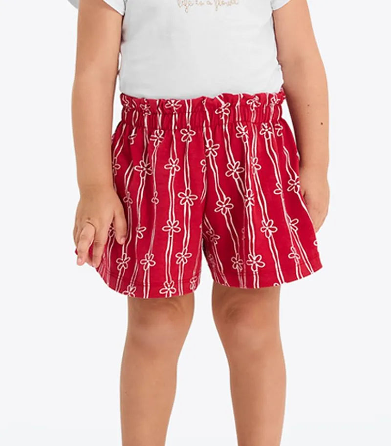 CONJ FEM BL BORD LANTEJ SHORT LIST FLOR BRANCO/VERMELHO