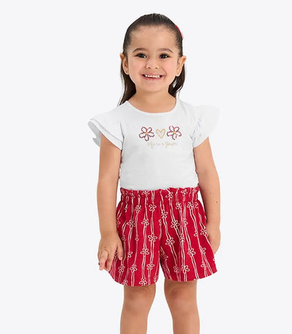 CONJ FEM BL BORD LANTEJ SHORT LIST FLOR BRANCO/VERMELHO