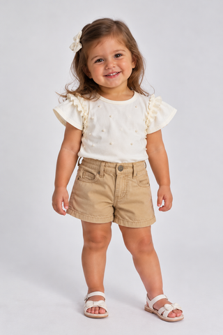 CONJ FEM BL C PEROLAS E SHORT SARJA OFF WHITE