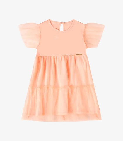 VESTIDO FEM BB MC TULE BRIGHT C GLITTER PESSEGO