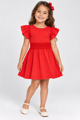 VESTIDO MOLECOTTON VISCOSE RENDA CINTURA VERMELHO