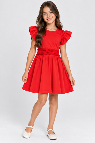 VESTIDO MOLECOTTON VISCOSE RENDA CINTURA VERMELHO