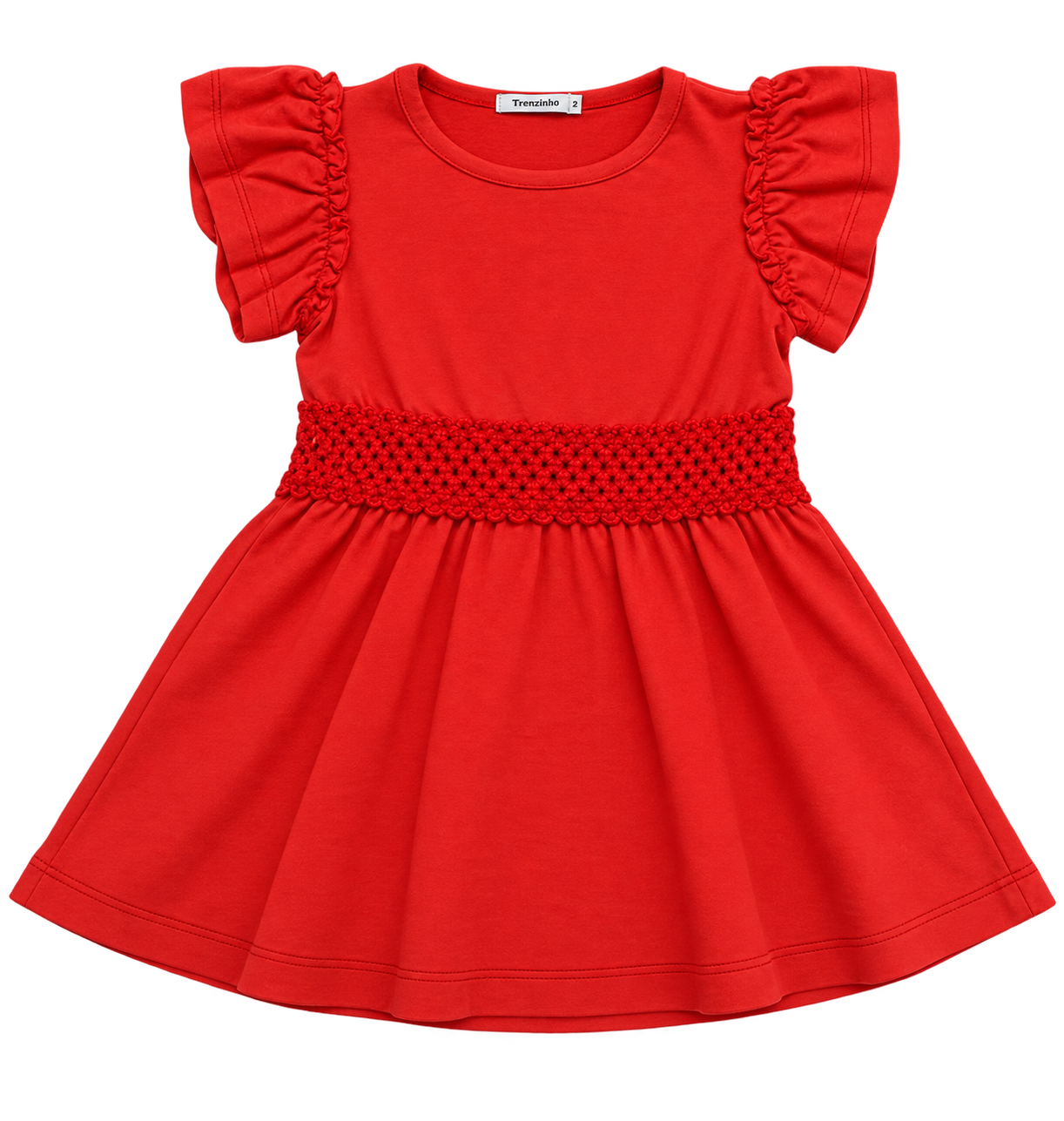 VESTIDO MOLECOTTON VISCOSE RENDA CINTURA VERMELHO