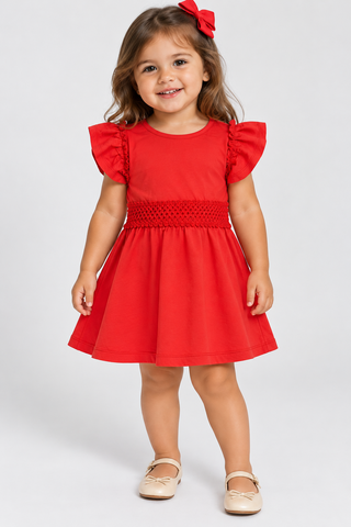 VESTIDO MOLECOTTON VISCOSE RENDA CINTURA VERMELHO