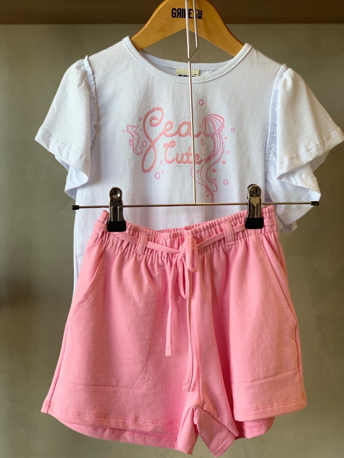CONJ FEM BL SEA CUTE LANT GLIT SHORT MLT BRANCO/ROSA