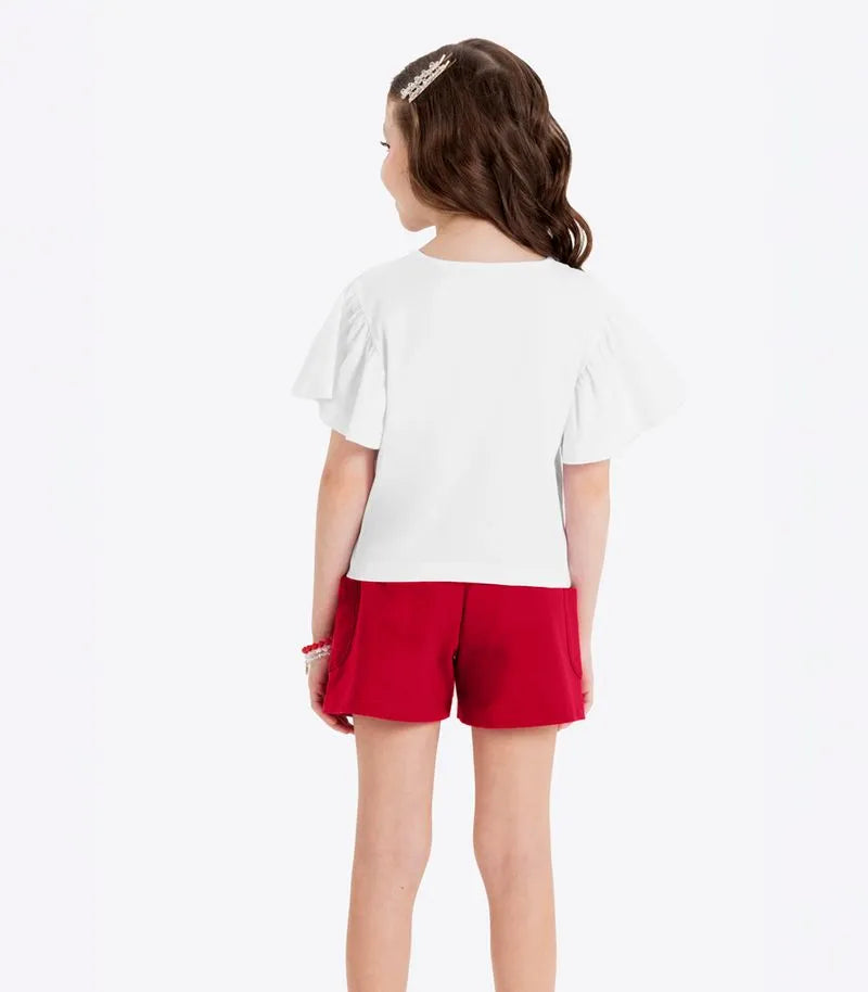 CONJ FEM BL CEREJA BORD LANT E SHORT MLT BRANCO/VERMELHO
