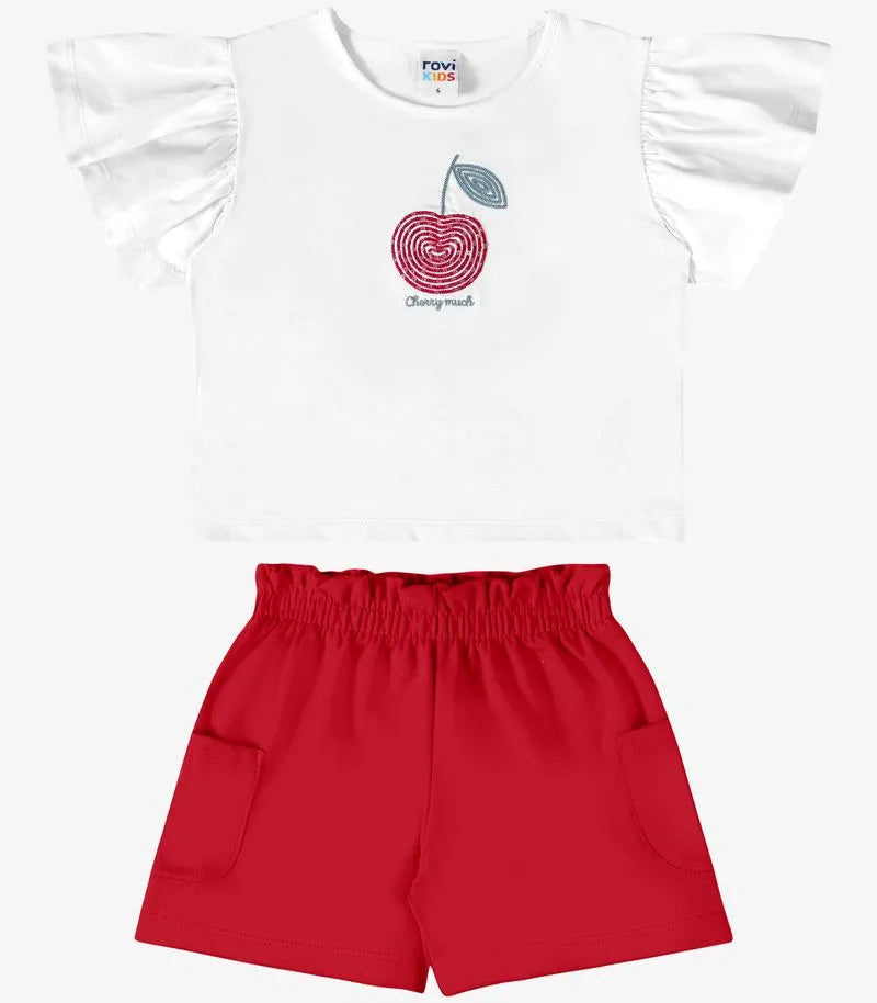 CONJ FEM BL CEREJA BORD LANT E SHORT MLT BRANCO/VERMELHO