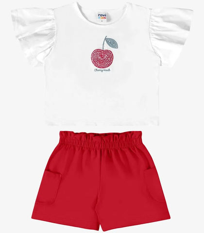 CONJ FEM BL CEREJA BORD LANT E SHORT MLT BRANCO/VERMELHO
