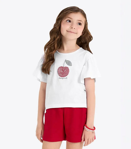 CONJ FEM BL CEREJA BORD LANT E SHORT MLT BRANCO/VERMELHO