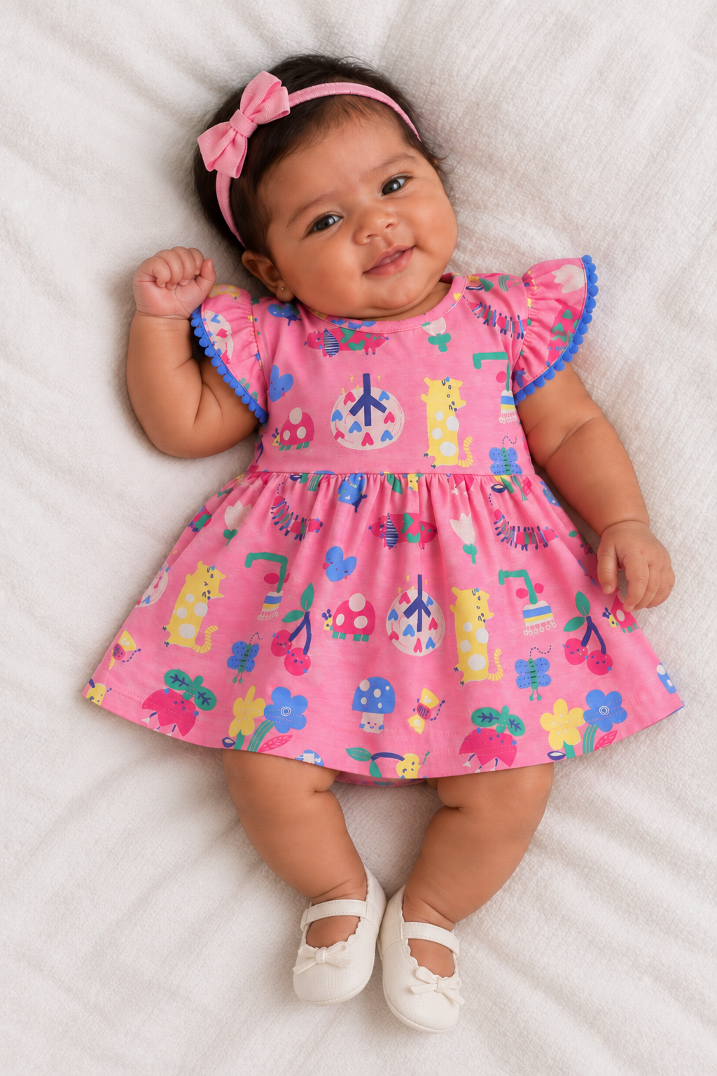 VESTIDO MC POMPOM COTTON ESTAMPADO ROSA