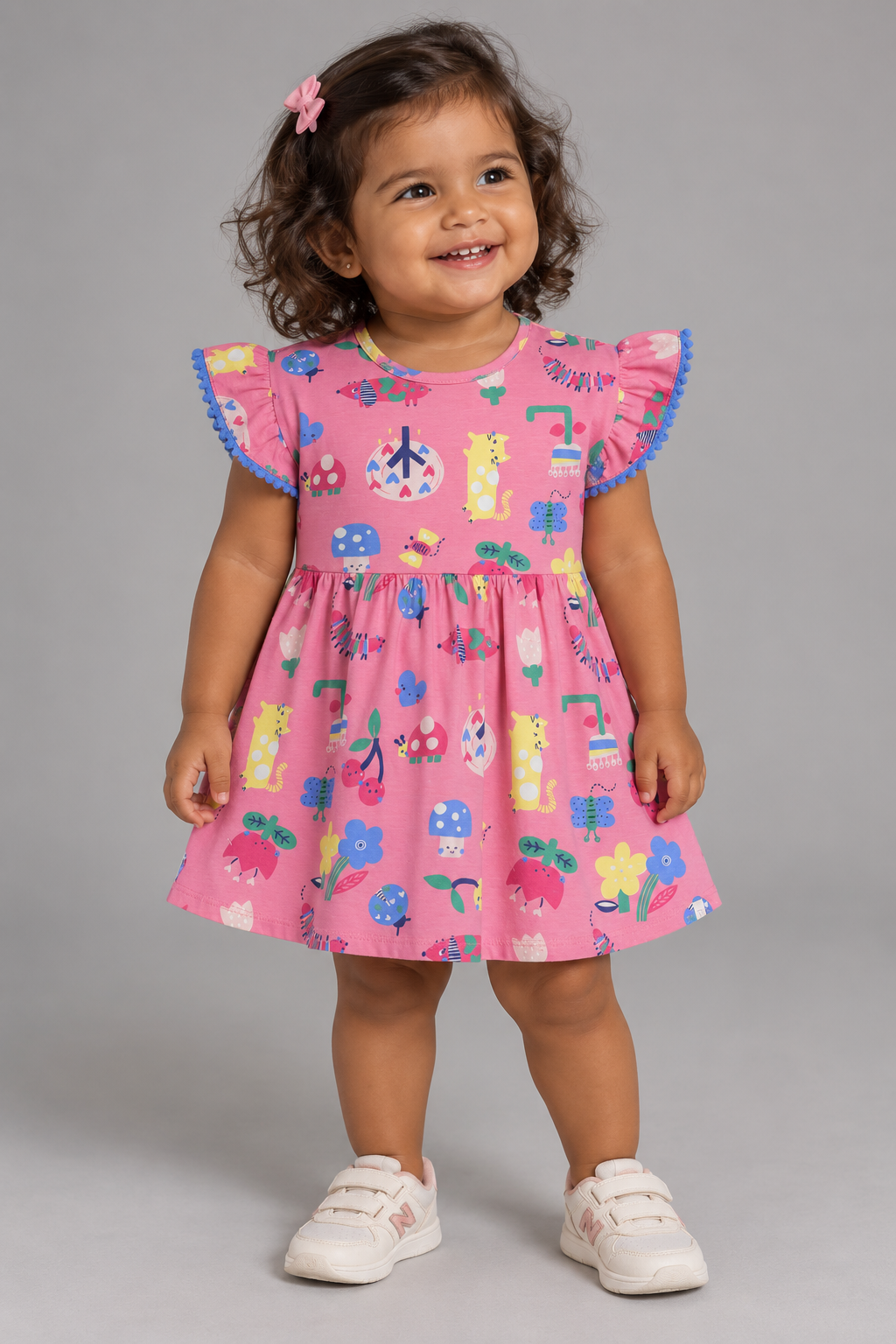 VESTIDO MC POMPOM COTTON ESTAMPADO ROSA