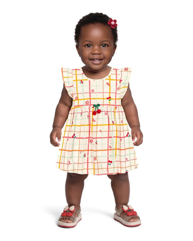 VESTIDO MC TEXT CEREJA C POMPOM LIST OFF WHITE