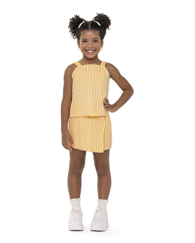 CONJ FEM REG E SHORT SAIA TRICOLINE LIST AMARELO