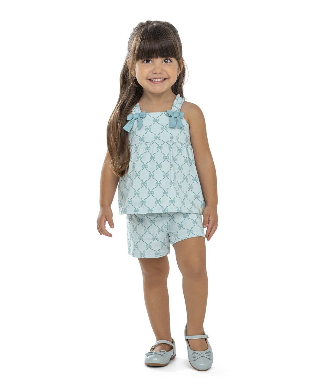 CONJ FEM REG ALCA LACOS E SHORT EST AZUL CLARO