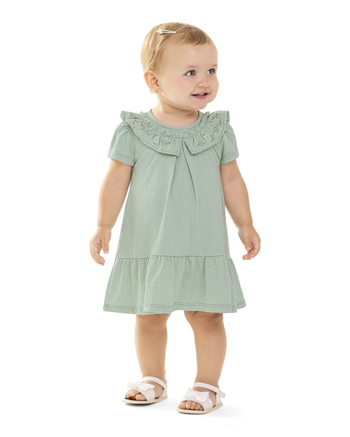 VESTIDO MC GOLA BORDADO MALHA LINHO VERDE CLARO