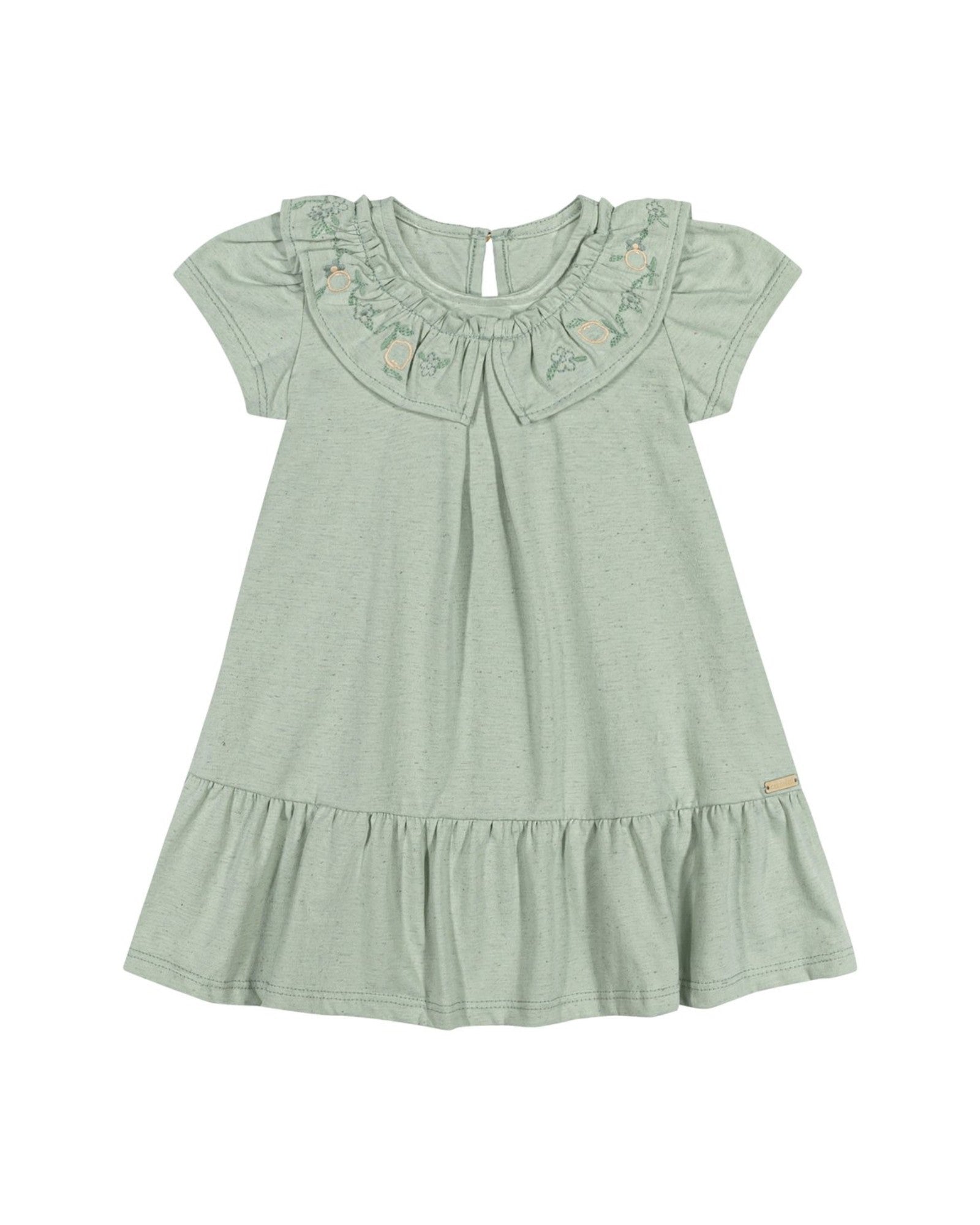VESTIDO MC GOLA BORDADO MALHA LINHO VERDE CLARO