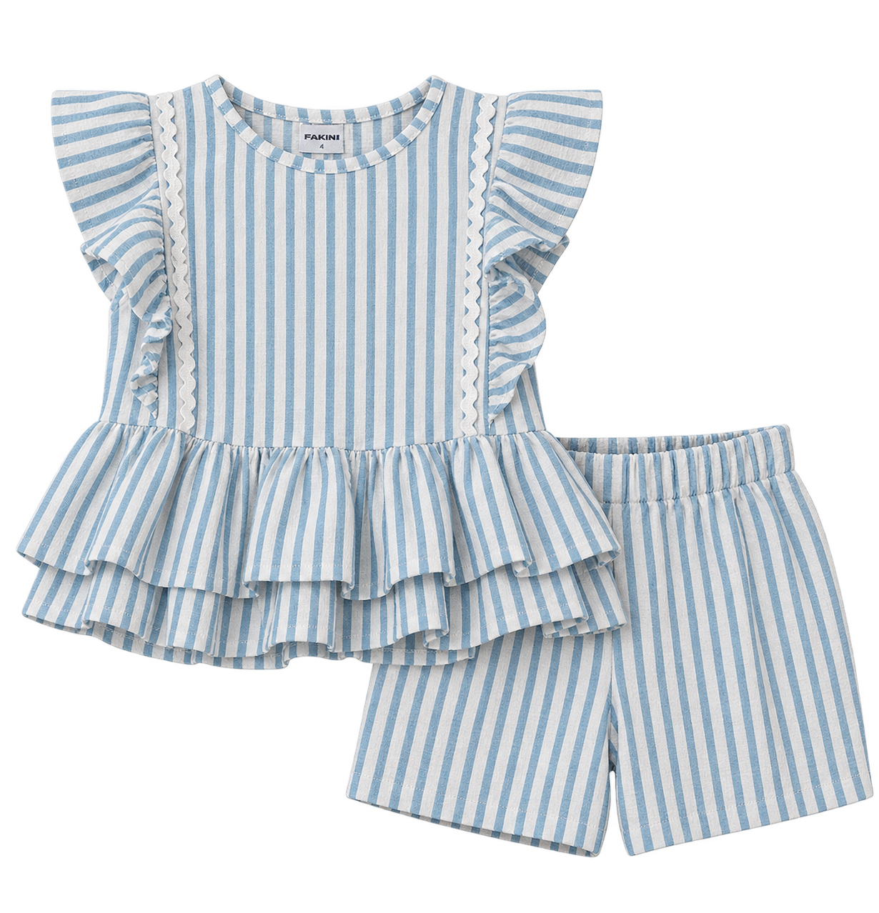 CONJ FEM BL DET SIANINHA E SHORTS LISTRA AZUL