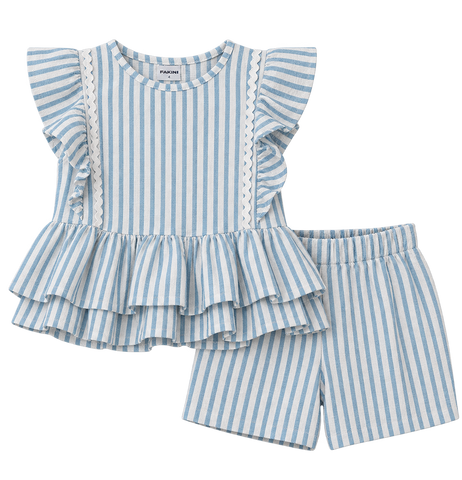 CONJ FEM BL DET SIANINHA E SHORTS LISTRA AZUL