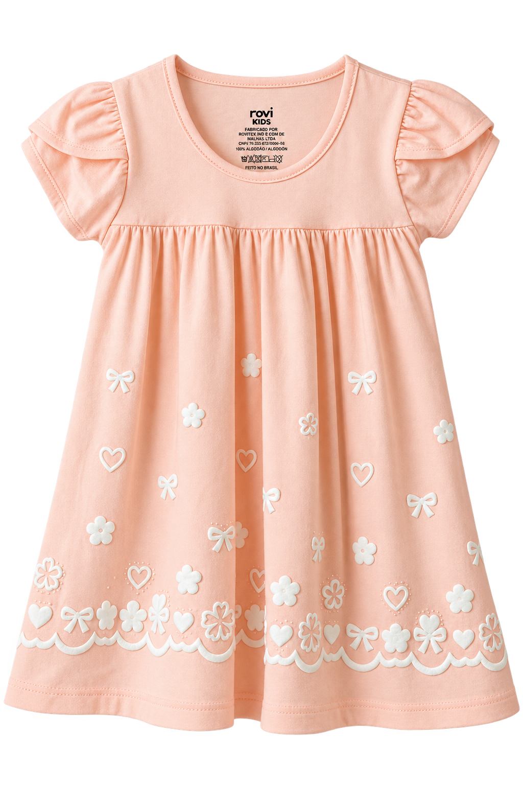 VESTIDO MC EST LACO FLOR GLITT E STRASS PESSEGO