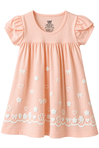 VESTIDO MC EST LACO FLOR GLITT E STRASS PESSEGO
