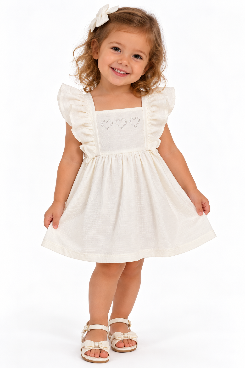 VESTIDO MC BAB ELAS TEXT CORACOES STRASS OFF WHITE