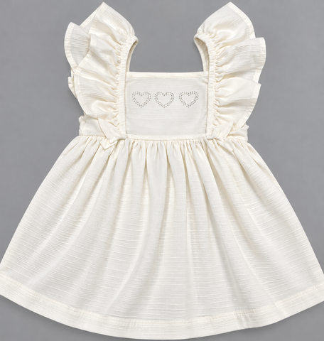 VESTIDO MC BAB ELAS TEXT CORACOES STRASS OFF WHITE
