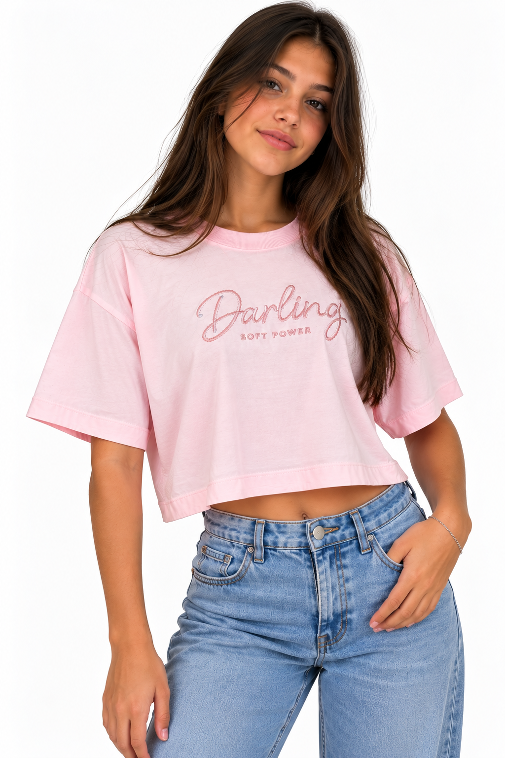 BLUSA FEM JUV MC DARLING BORDADO ROSA CLARO
