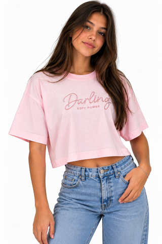 BLUSA FEM JUV MC DARLING BORDADO ROSA CLARO
