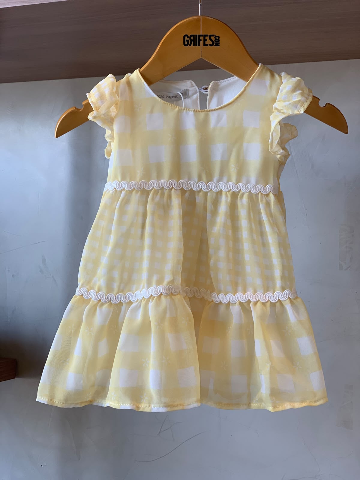 VESTIDO MC CHIFFON XADREZ FITAS DECOR BAUNILHA