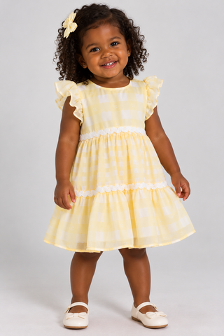 VESTIDO MC CHIFFON XADREZ FITAS DECOR BAUNILHA
